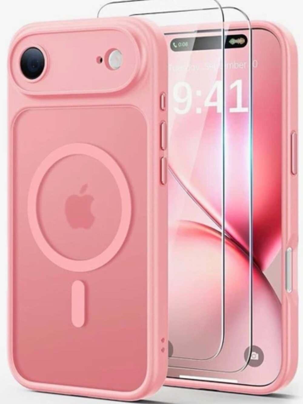 Magnetic Translucent Back Case for Apple iPhone AIR Pink Shockproof + Protector